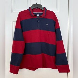 IZOD Rugby Striped Sweatshirt 1/4 Zip Mens XL Blue Red Pullover Golf Preppy